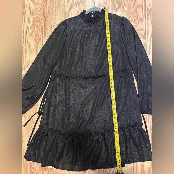 The Loft Sheer Tiered Long Sleeve Black Sparkle Dress Size‎ Small - Picture 3 of 7